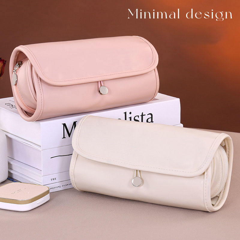 Gaohe New Product Fashion High-Value Open Leather Makeup Brush Storage Bag Multi-Functional Foldable Portable Professional
