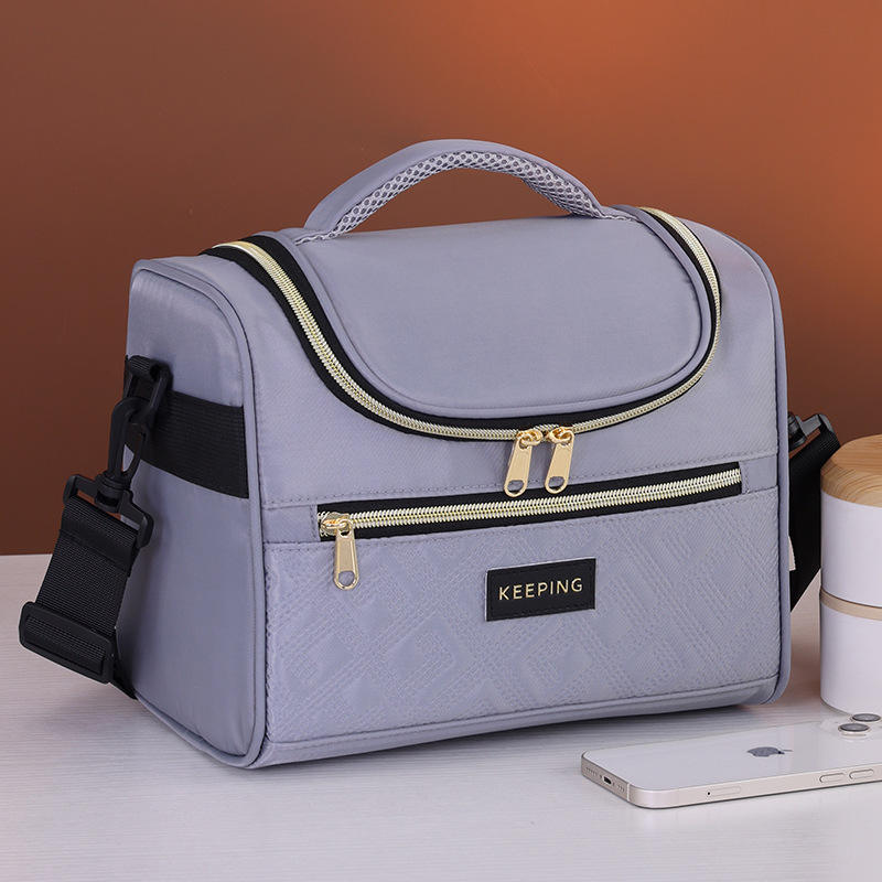 New Style Rhyme Diagonal Twill Composite Fabric Modern Simple Insulation Lunch Box Bag for Office Workers Portable