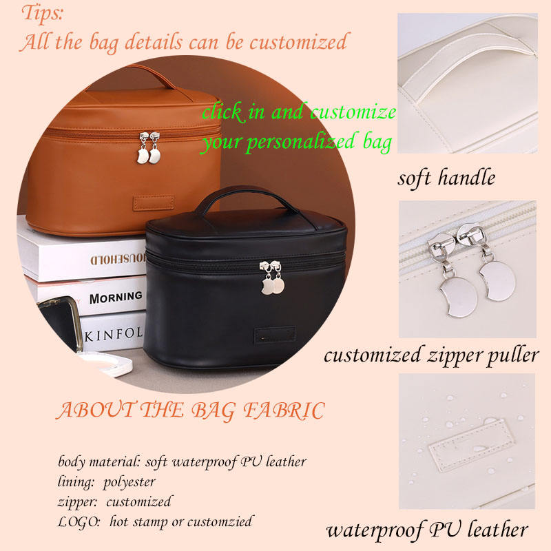 Womans Fashion Luxury Genuine Large PU Leather Waterproof Makeup Cosmetic Case Travel Makeup Storage Bag