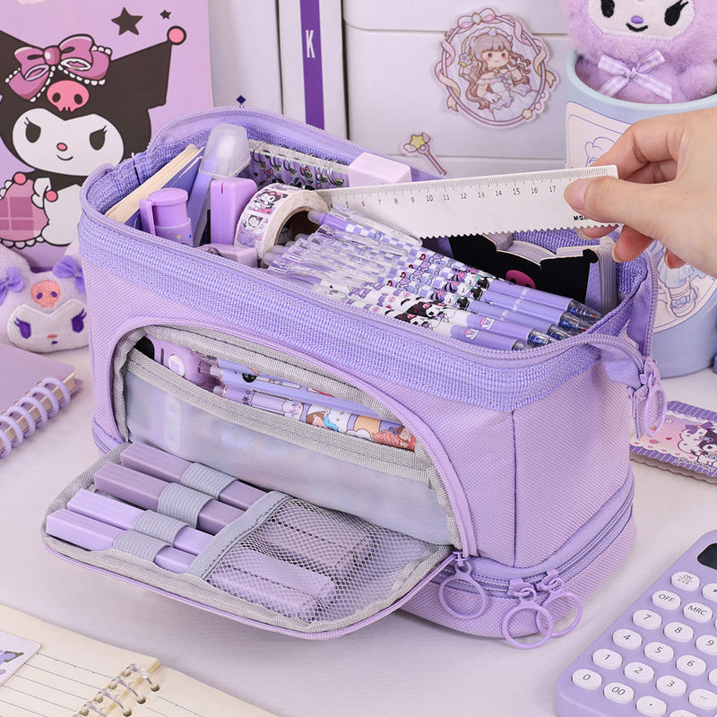 Premium Steel Wire Frame Extra Large Capacity School Stationery Organizer for Pens Markers Erasers Double Layer Pencil Case