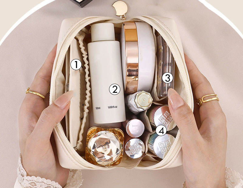 Travel Portable Water Resistant PU Leather Toiletry Bag Small Zipper Cosmetic Makeup Pouch for Woman Girls