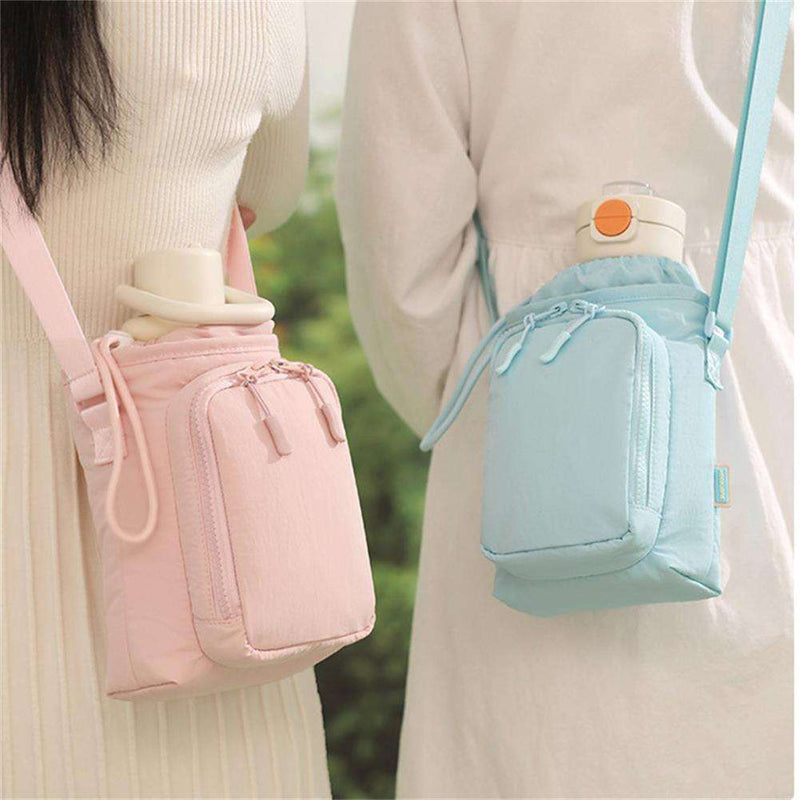 Insulated water bottle bag with adjustable shoulder strap, fashionable waterproof crossbody bag