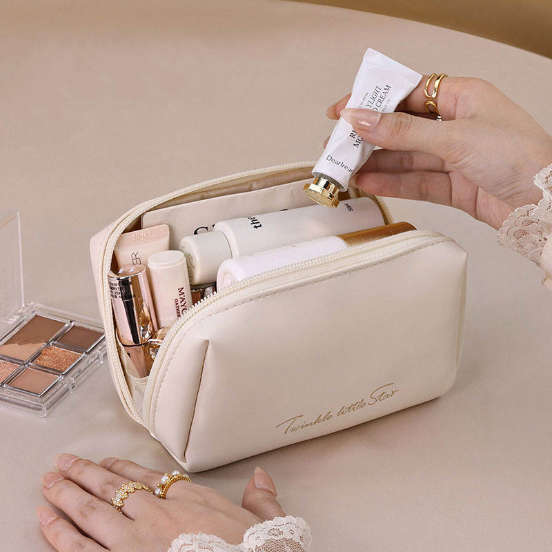 Travel Portable Water Resistant PU Leather Toiletry Bag Small Zipper Cosmetic Makeup Pouch for Woman Girls