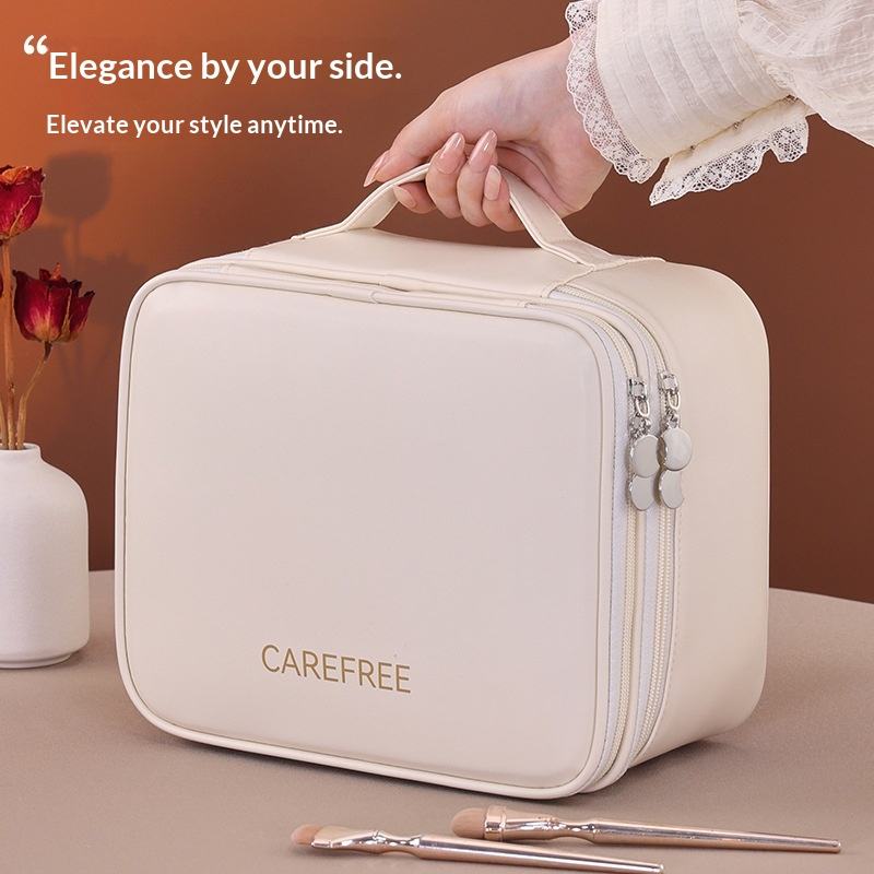 New Double Layer Makeup Bag - 4 Compartment Travel Cosmetic Organizer, Portable Toiletry Case & Multi-Function Vanity Tray