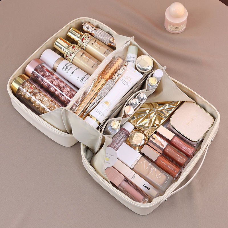 Large Capacity PU Portable Travel Makeup Storage Bag Eco-Friendly and Water Resistant Cosmetic Organizer with Fashionable Zipper