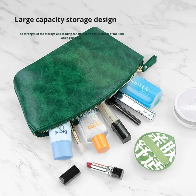 Makeup Bag New Retro Crazy Horse PU Waterproof Zipper Makeup Bag Portable