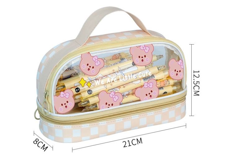 High-Appearance Double Cute Transparent Pen Bag Large Capacity Simple Zipper Student Portable Pencil Case Pencil Pouch