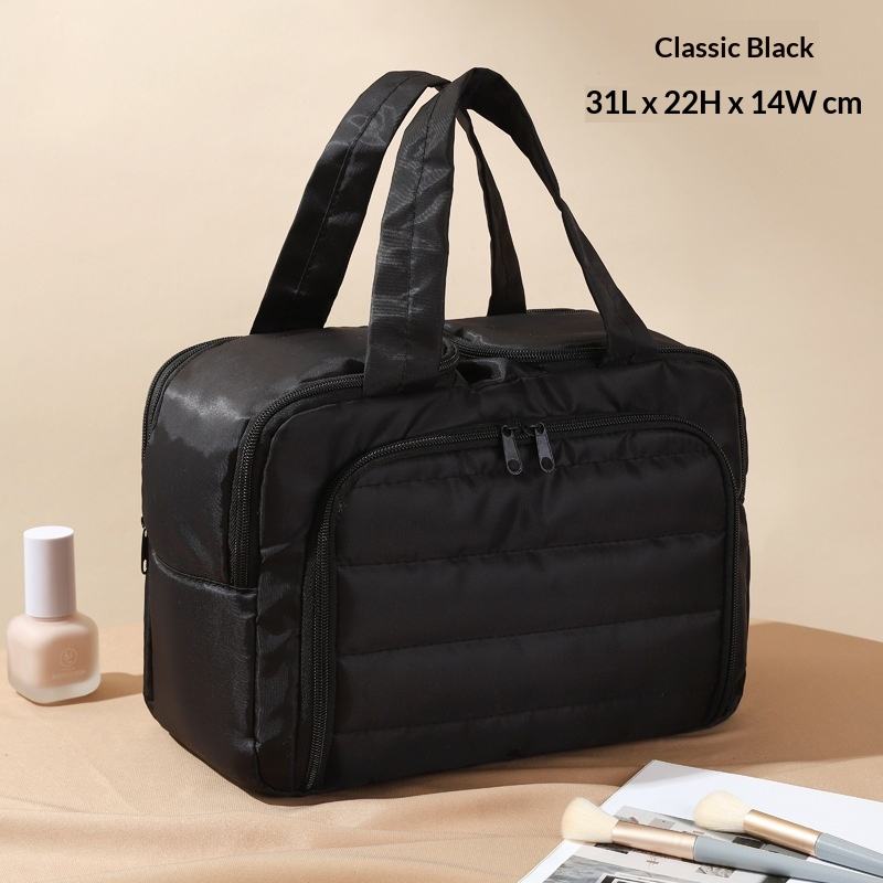 Fashionable Simple Woman Open Nylon Multi-layer Antibacterial Makeup Bag 2025 New Model Portable Lightweight Large-Capacity