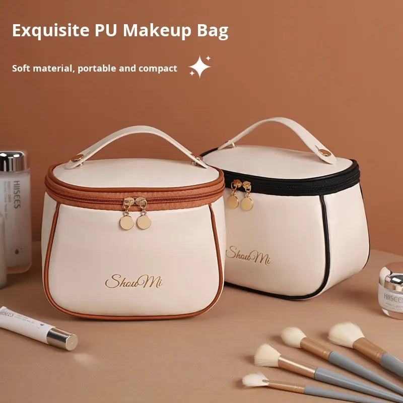 New Large Capacity Portable Cosmetic Bag Waterproof PU Makeup Storage Bag With Handle