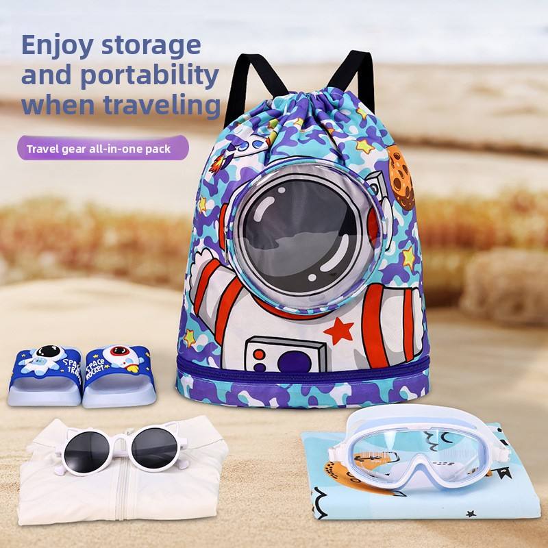 Children's Polyester Swimming Bag with Wet/Dry Separation Shoe Compartment Backpack Travel Cartoon Storage Beach Bag