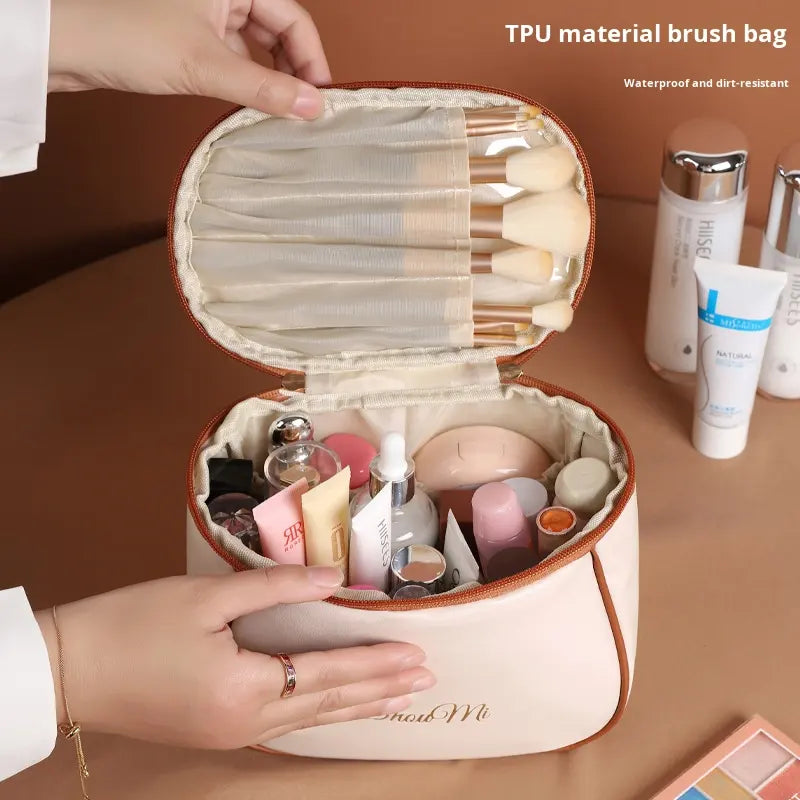 New Large Capacity Portable Cosmetic Bag Waterproof PU Makeup Storage Bag With Handle