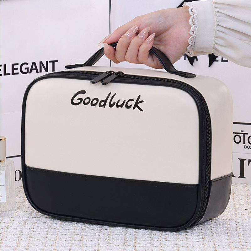 Brushes Travel Size Square Makeup Organizer Case Zipper PU Chic Two Tone Style Multiple Pockets Waterproof Portable Cosmetic