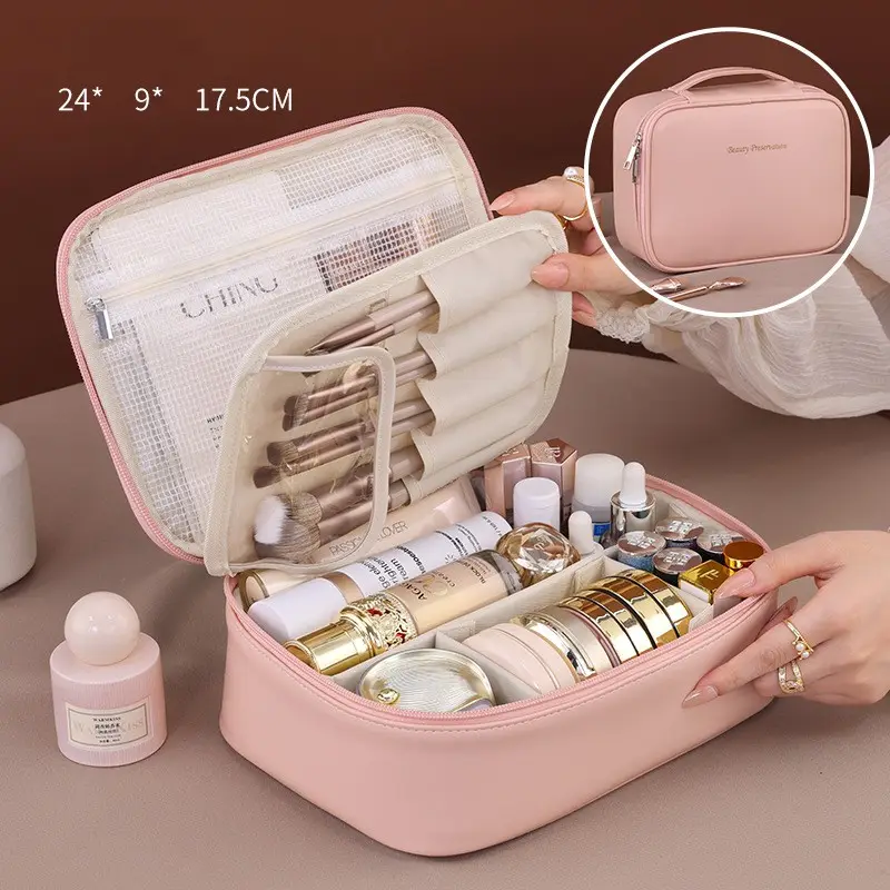 New Product Freely Split Towel Zipper Large Capacity High-End Feel Multi-Functional Cosmetic Organizer Bag Niche