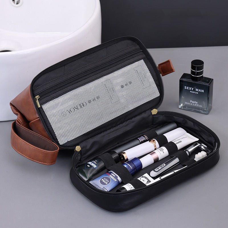 Business Trips Large Capacity Travel Toiletry Bag for Men Vintage Double Layer Design Multifunctional Portable Handheld Case