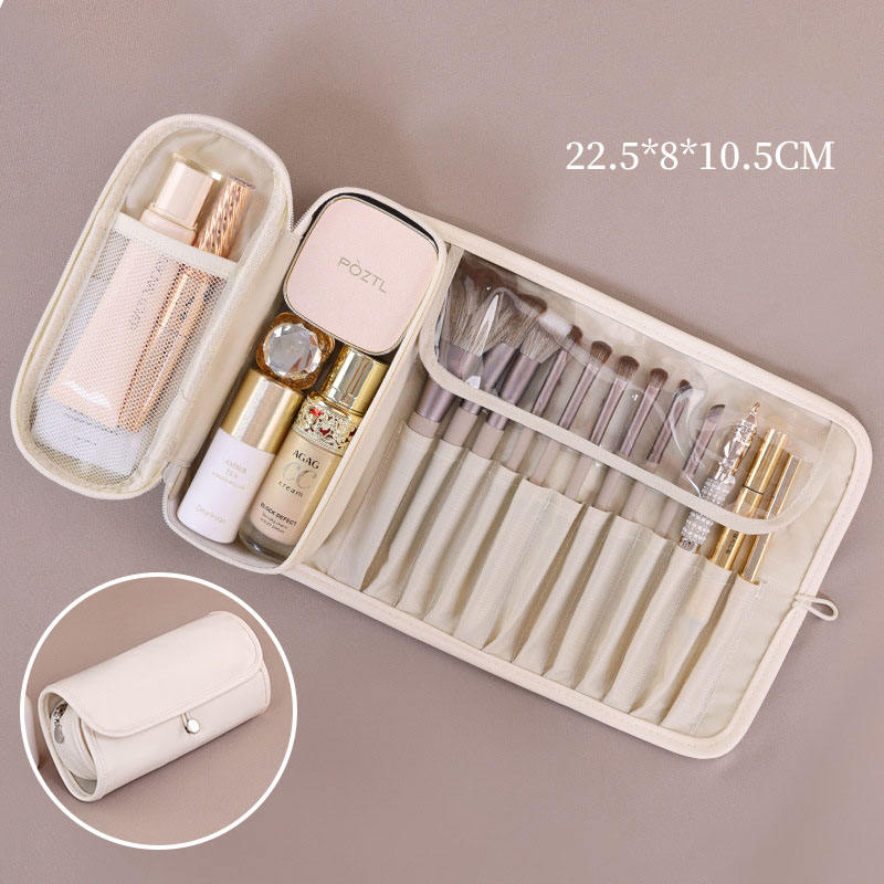 Gaohe New Product Fashion High-Value Open Leather Makeup Brush Storage Bag Multi-Functional Foldable Portable Professional