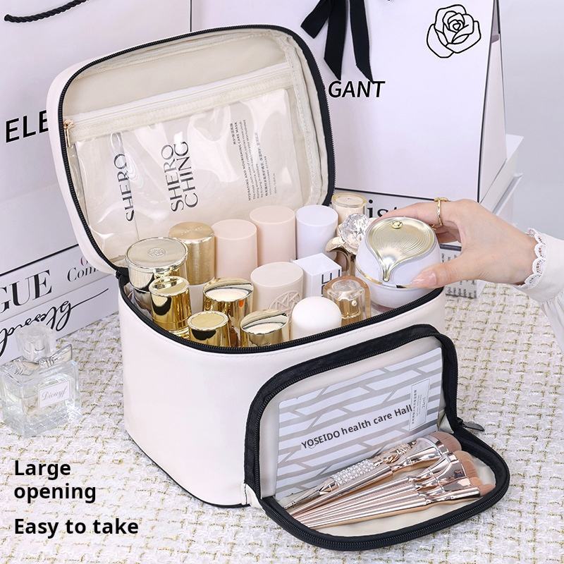 High-quality Eco-Friendly Portable Bow Decor PU Zipper Waterproof Large Capacity Hand-Held Makeup Bag