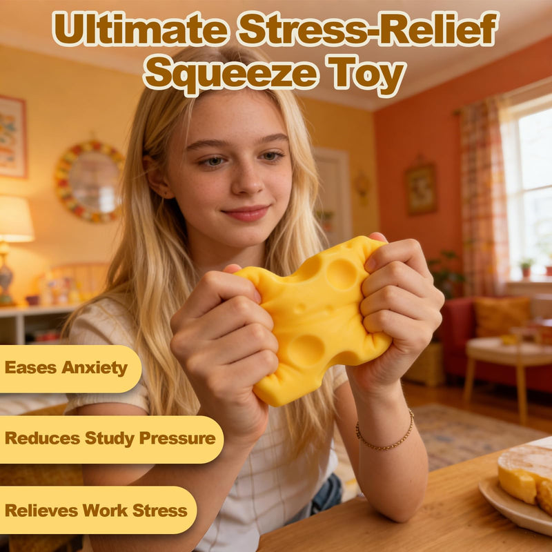 Cheese Squishy, Cheese Block Squeeze, Stress Relief Fidget, Novelty Gift
