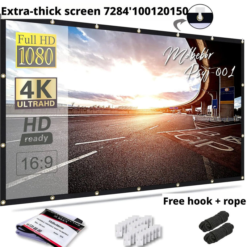 100 Inch 16:9 4K 3D Projector Screen, Foldable Washable Portable Projection Screen for Home Theater