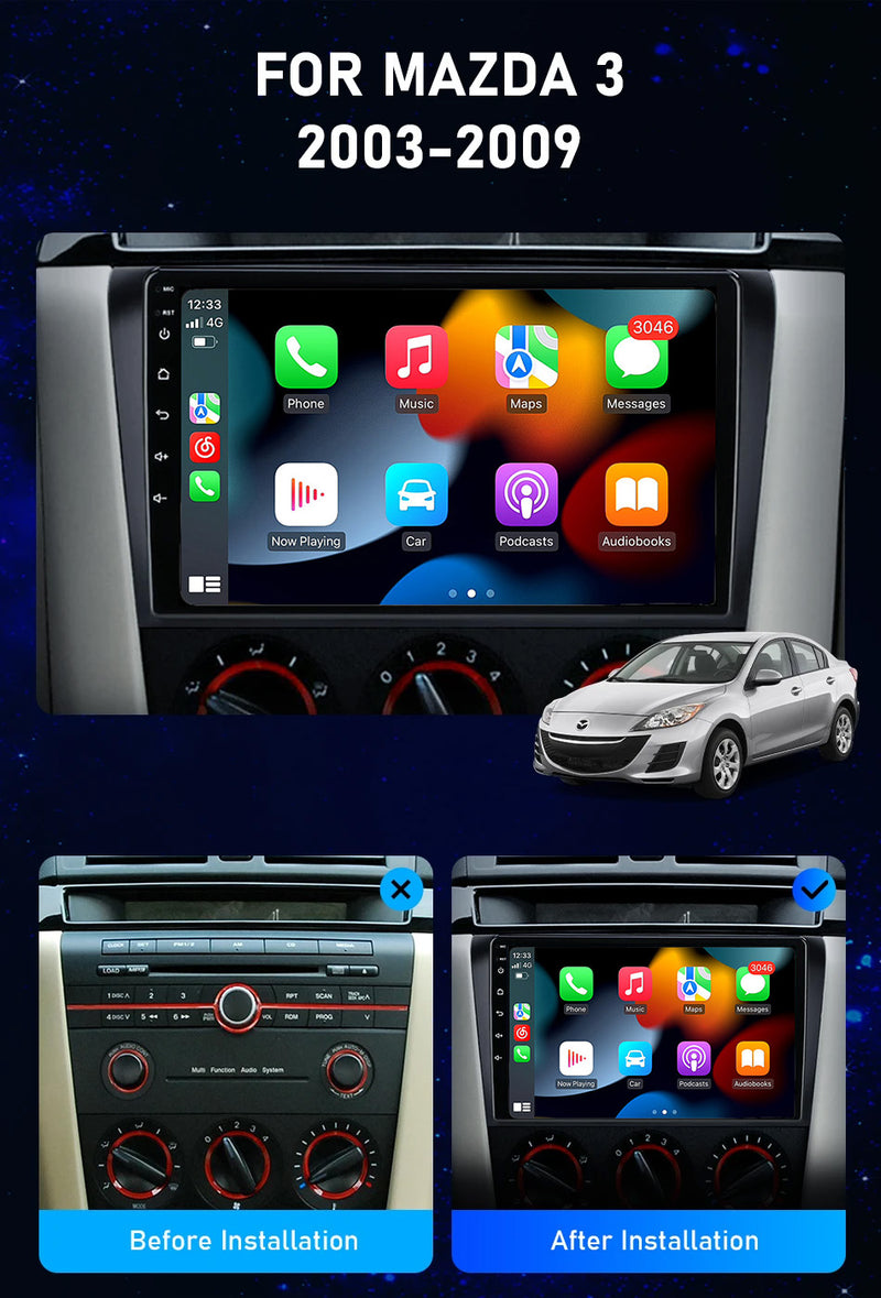RoverOne Car Stereo Radio Bluetooth CarPlay GPS Navigation for Mazda 3 Mazda3 BK 2003 - 2009