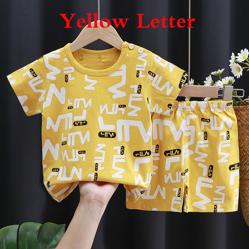 Children's short sleeved set, pure cotton girls' summer clothes, boys' t-shirts, two pieces of baby clothes, Korean version children's clothing, new style