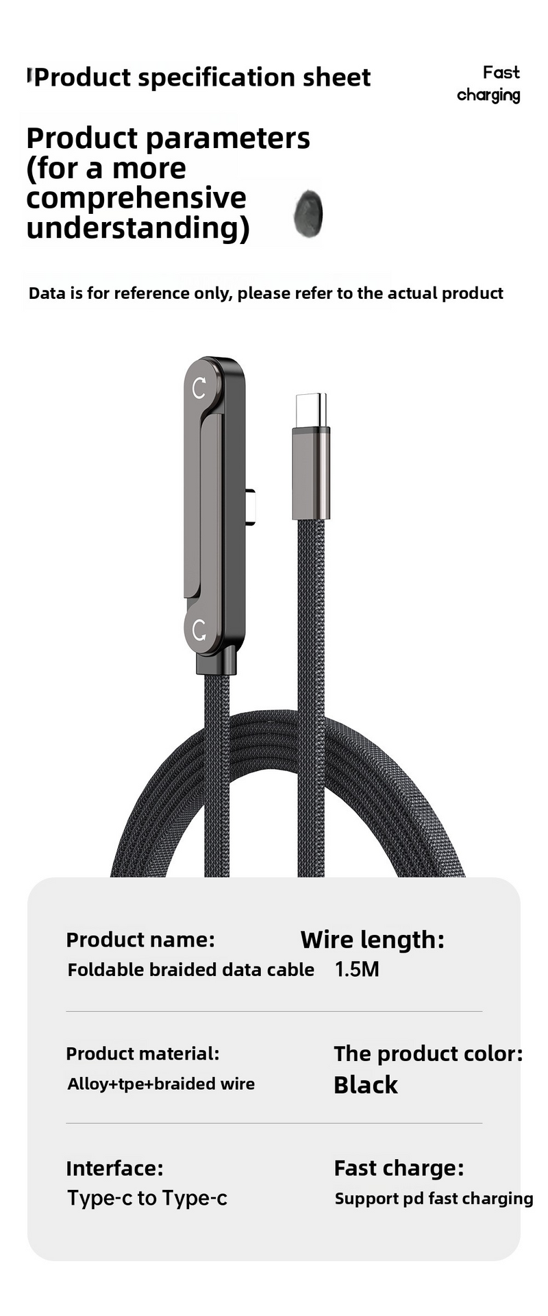 240W folding bracket elbow braided charging cable suitable for Apple 17 Huawei tablet mobile game data cable