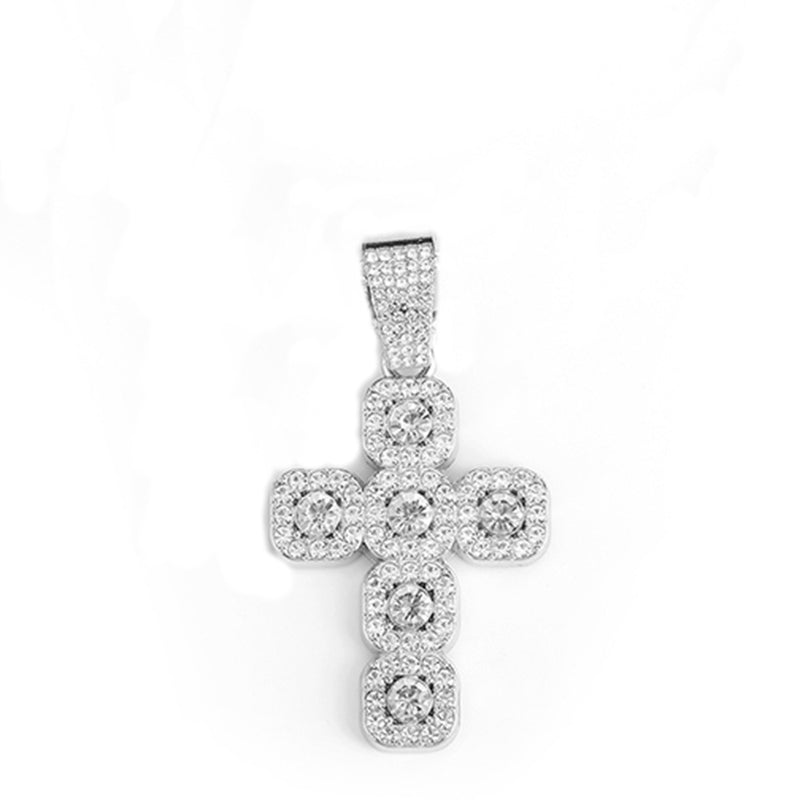 European & American Hip-hop Full Diamond Inlaid Cross Pendant Cuban Choker Necklace