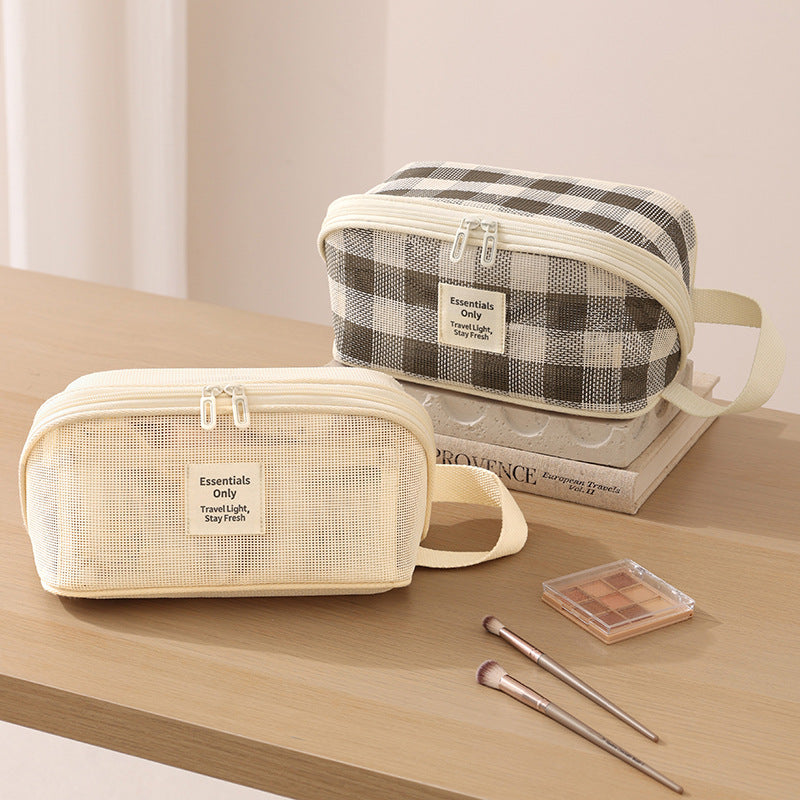 New Fashion Hollow Out Partitioned Zipper Mesh Makeup Bag