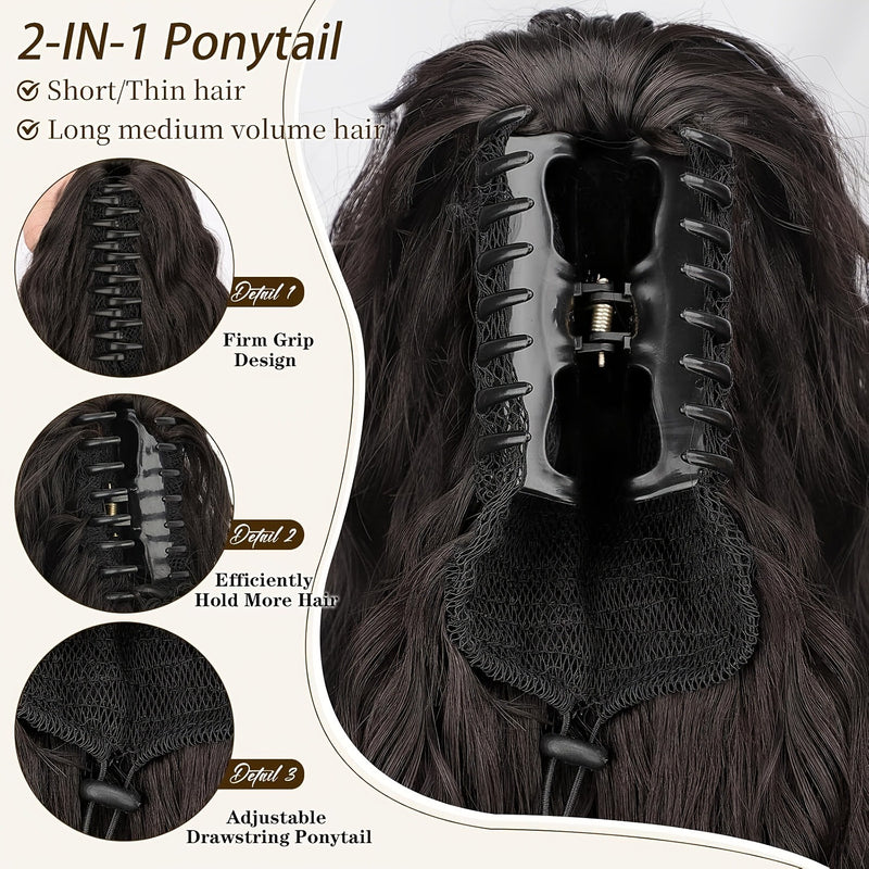 30 inch - Wavy Claw Clip Ponytail Wig