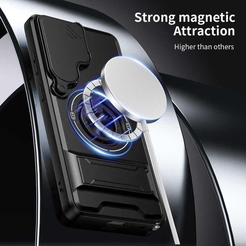Samsung S26 Ultra Case with Slide Camera Cover, 360 Ring Stand Magnetic Armor Mobile Phone Case