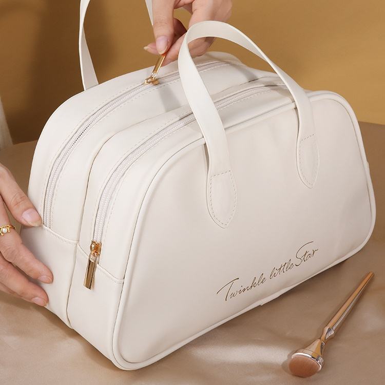 New Double-layer Portable Storage Fashionable PU Storage Bag with Hand Enhanced Appearance for Grooming and Storage