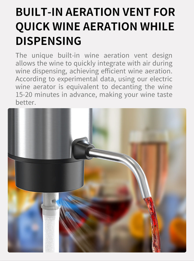 Electric Wine Aerator and Dispenser, Rechargeable One-Button Automatic Wine Pourer with Built-in Aerator, Type-C Charging