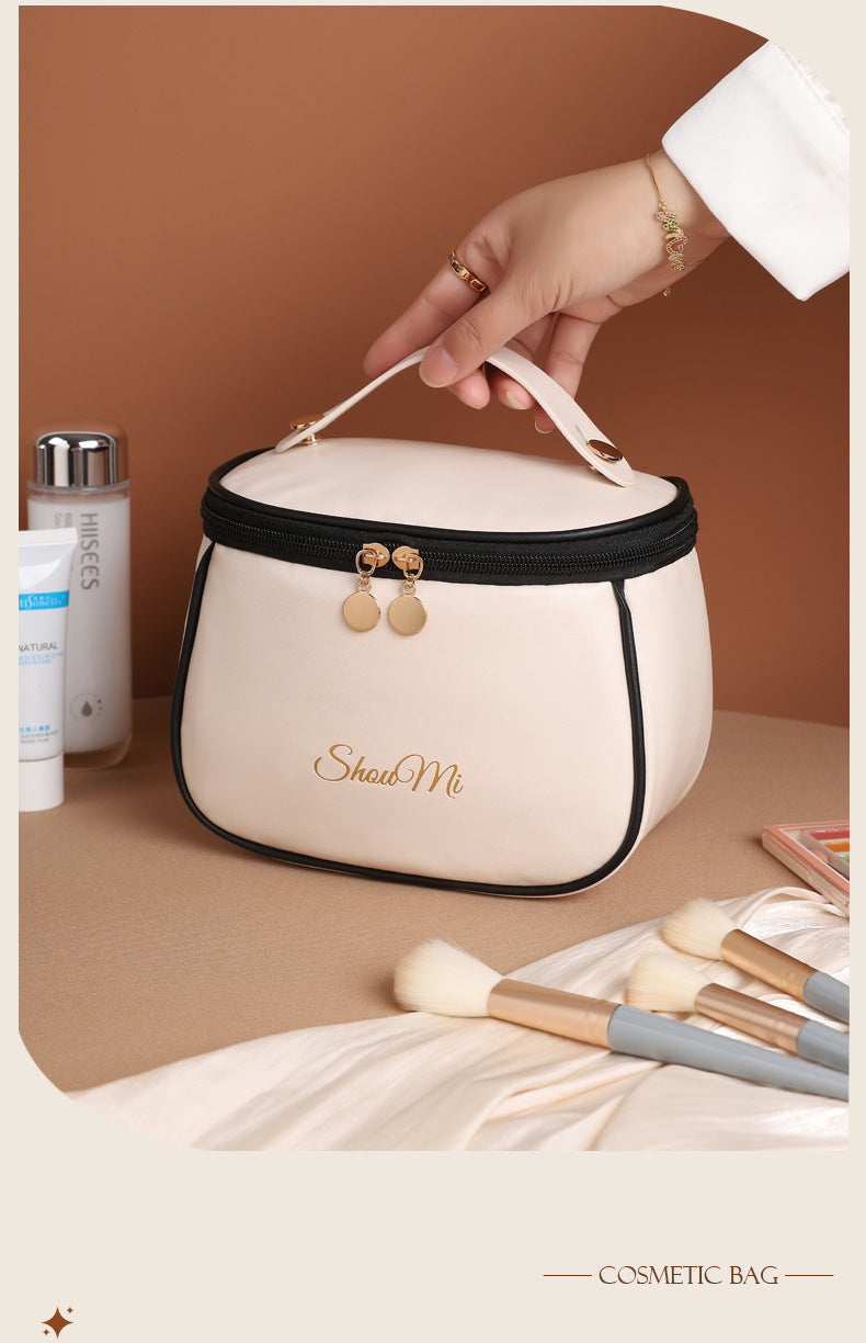New Large Capacity Portable Cosmetic Bag Waterproof PU Makeup Storage Bag With Handle