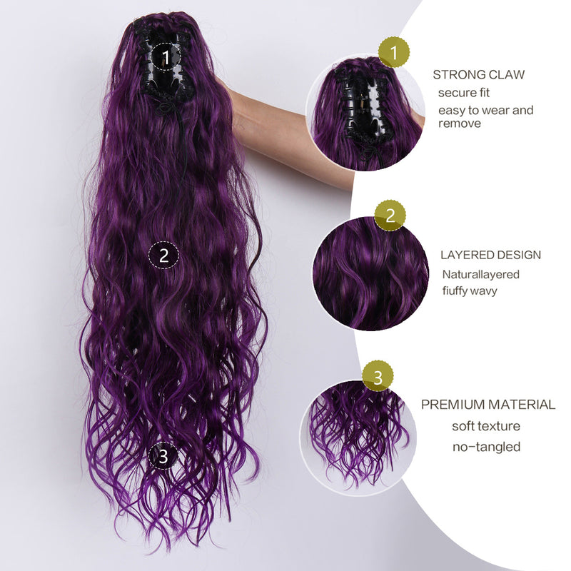 24 inch  wavy claw clip ponytail wig Purple