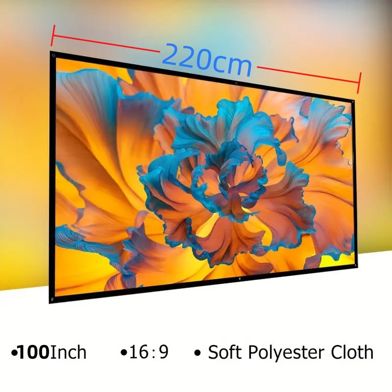 100 Inch 16:9 4K 3D Projector Screen, Foldable Washable Portable Projection Screen for Home Theater