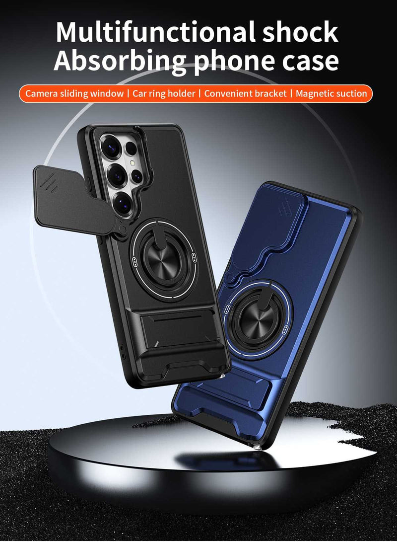 Samsung S26 Ultra Case with Slide Camera Cover, 360 Ring Stand Magnetic Armor Mobile Phone Case