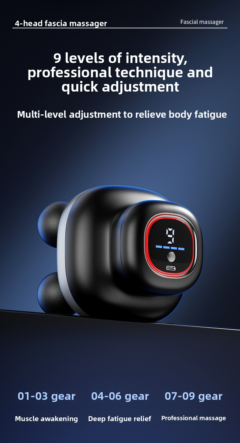 Four head fascia gun massager mini professional strong earthquake relaxation massage gun LCD display high-frequency vibration gun