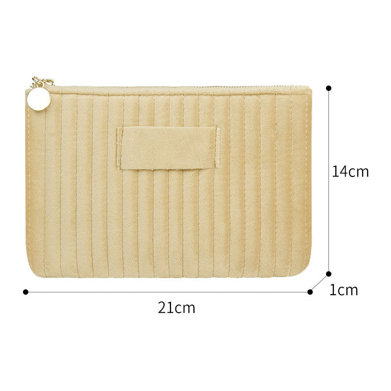 Soft Durable Velvet Cosmetic Bags Large Zipper Striped Portable Makeup Pouch Travel Quilted Beauty Storage Bag