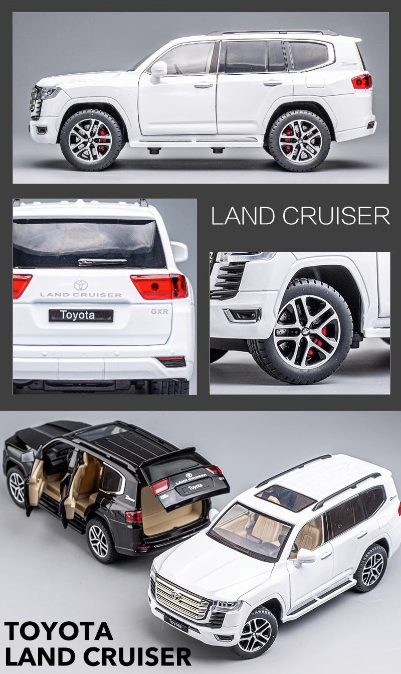 1:24 Scale Toyota Land Cruiser Diecast Model Car, Pull Back Toy Car with Sound Light, Remote Control, Openable Doors for Kids, Collectors