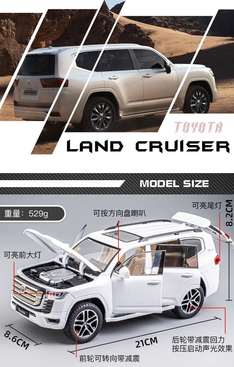 1:24 Scale Toyota Land Cruiser Diecast Model Car, Pull Back Toy Car with Sound Light, Remote Control, Openable Doors for Kids, Collectors