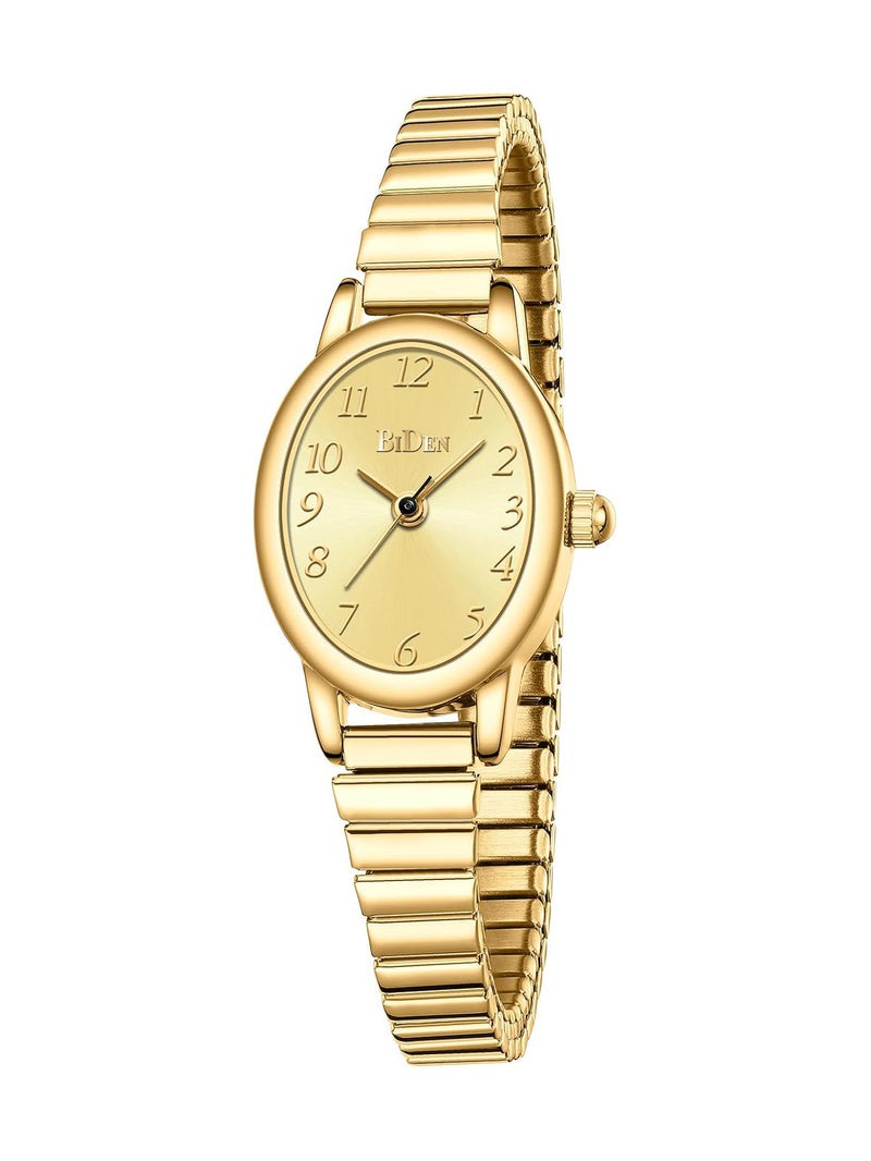 Biden Gold Womans Wrist Watch, 3ATM Waterproof Elastic Band Analog Quartz Watch for Ladies