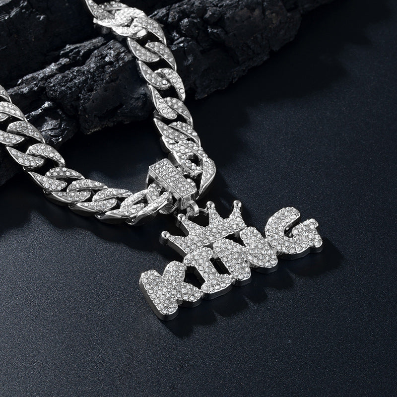European and American style crown letter KING full diamond pendant thick Cuban chain trendy male hip-hop