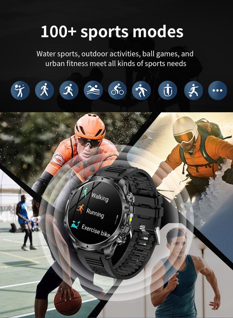 AK75 Smart Watch 1.85" Round Screen Bluetooth Call Heart Rate Blood Oxygen Multi‑Sport Fitness Watch