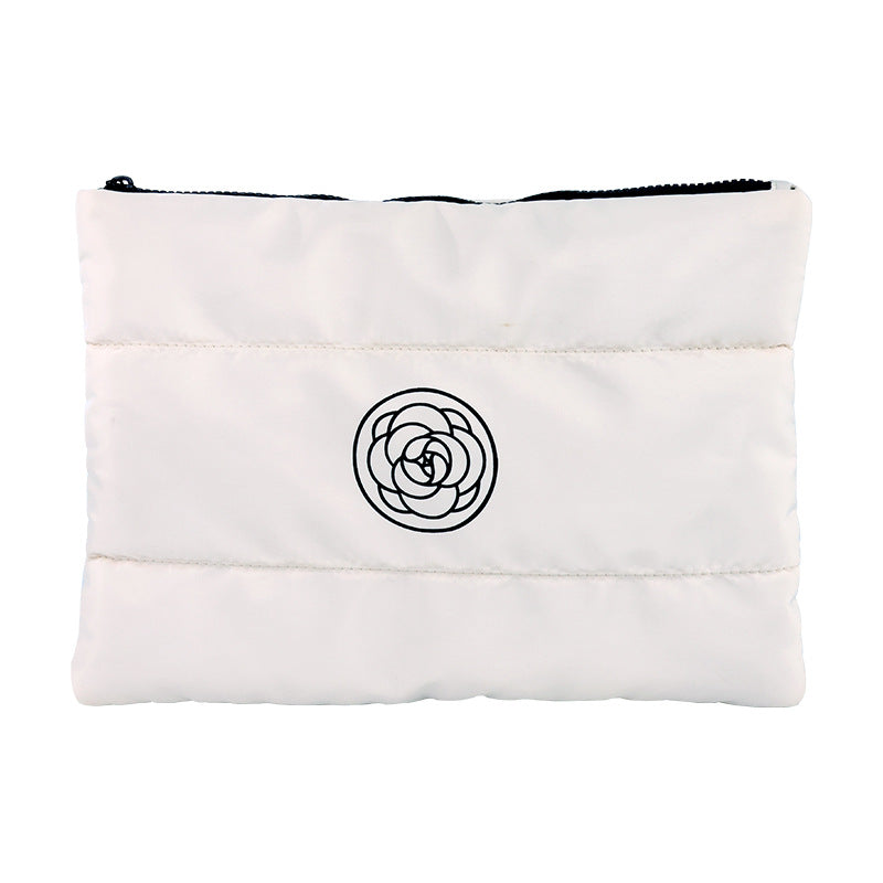 New  Down Cotton Nylon Soft Lightweight Puffer Puffy Fluffy Quilted Makeup Cosmetic Bag Travel Makeup Pouch