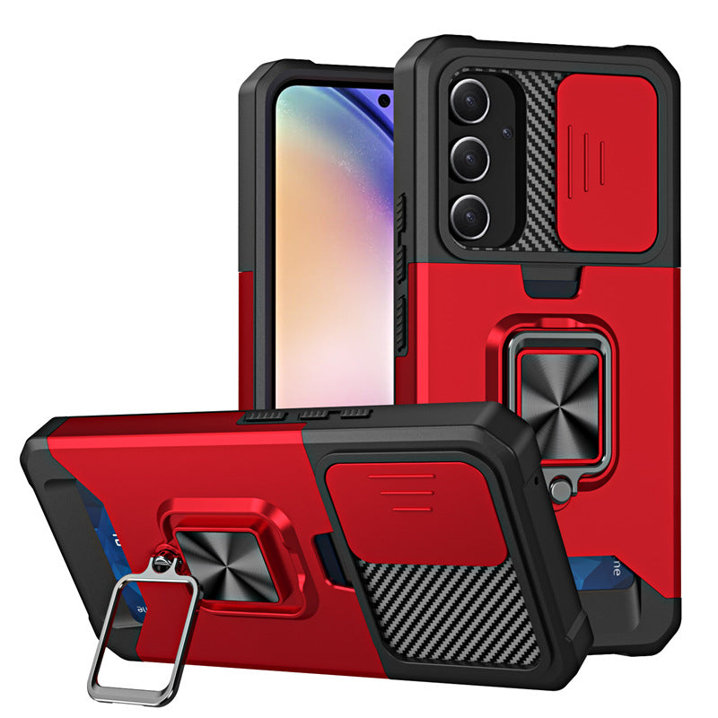 Slide Camera Card Slot Armor Phone Case for Samsung Galaxy S26 Plus Magnetic Ring Stand Back Cover