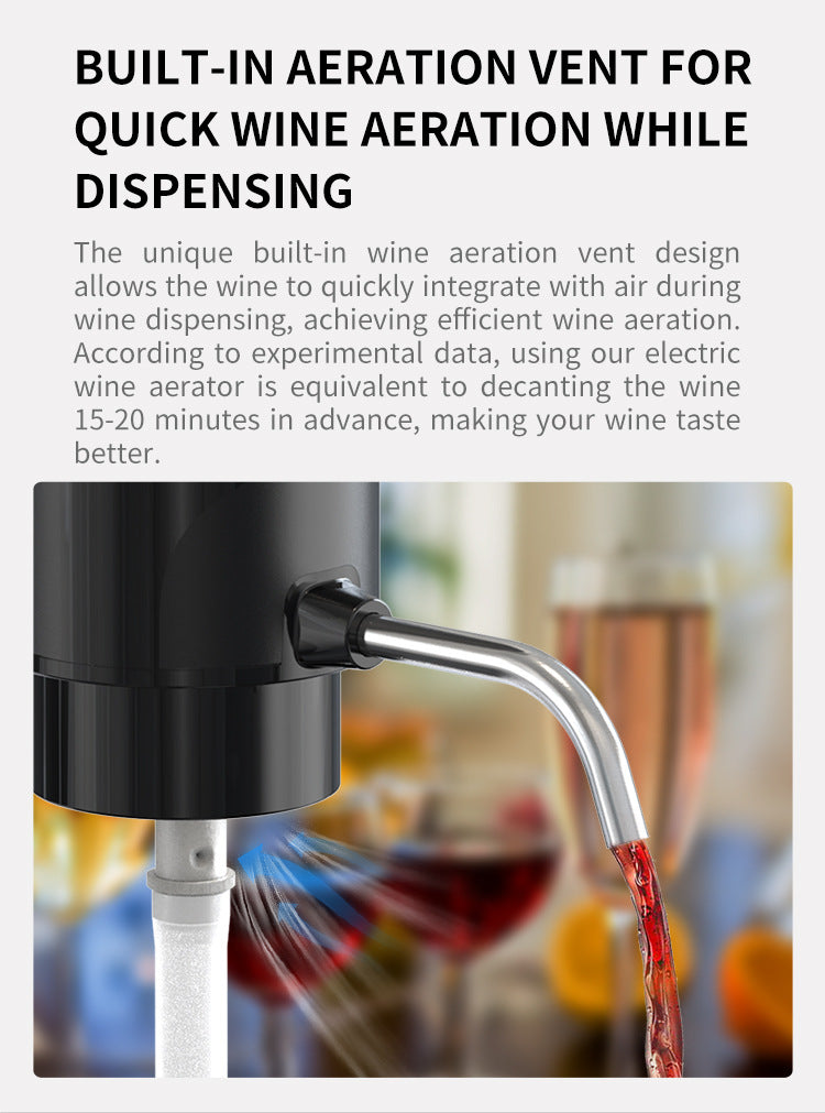Electric Wine Aerator and Dispenser, Rechargeable One-Button Automatic Wine Pourer with Built-in Aerator, Type-C Charging