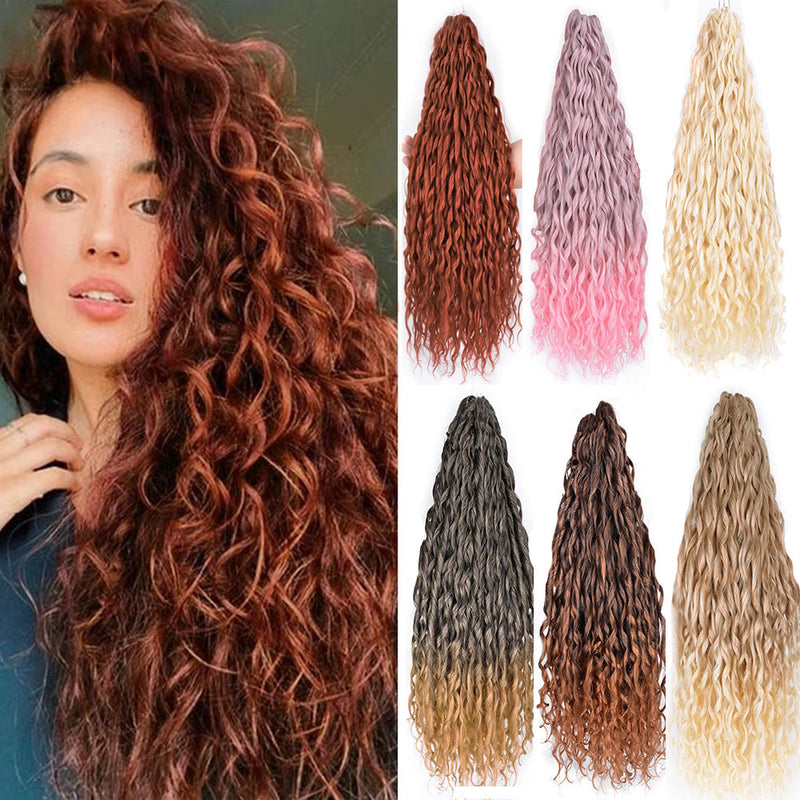 Wave shaped synthetic heat-resistant wig with bangs - 22 inches