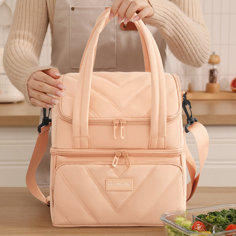 Double Layer Zipper Lunch Cooler Bag Cross-Border