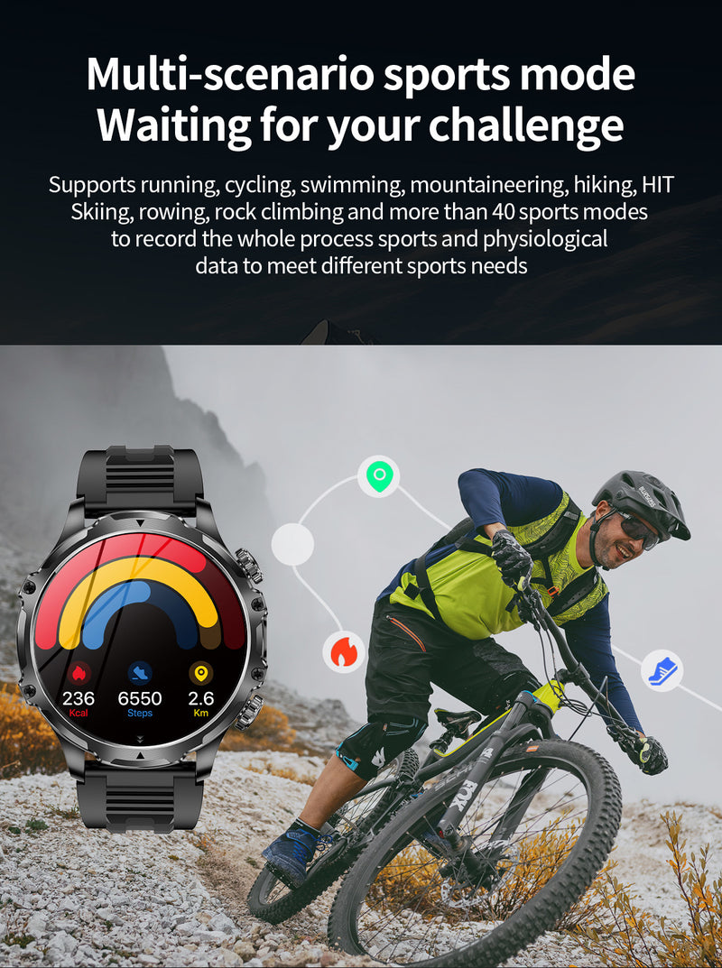 AK75 Smart Watch 1.85" Round Screen Bluetooth Call Heart Rate Blood Oxygen Multi‑Sport Fitness Watch