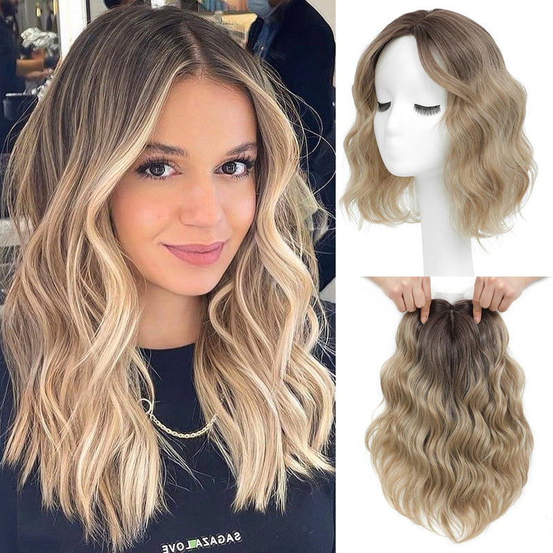 Wave shaped synthetic heat-resistant wig with bangs