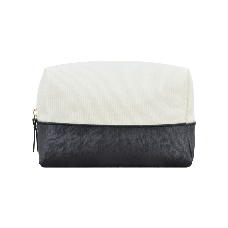 Canvas Two-Tone Cosmetic Bag, Large Capacity Zipper Toiletry Pouch, Portable Travel Makeup Organizer for Woman
